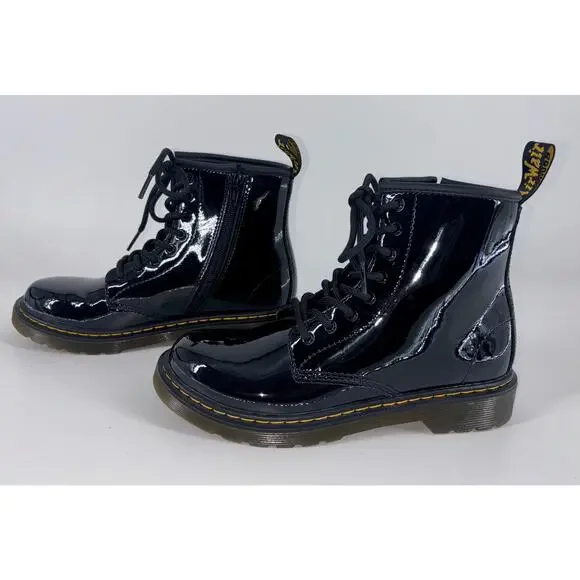 NEW Dr Martens Doc 1460Y Youth Patent Leather Boots Black Big Girl